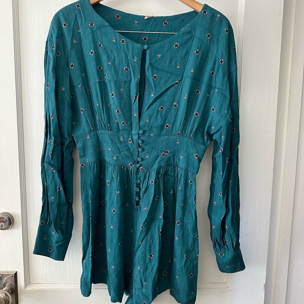 Free People Blue Long Sleeve Jumpsuit with Relaxed Fit